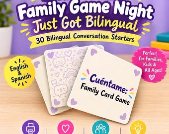 Cuéntame Family Card Game | Bilingual English Spanish Conversation Starters | Printable Digital Deck | Instant Download