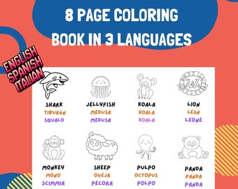 Engels, Spaans en Italiaans kleurboek: voor tweetalige of meertalige kinderen