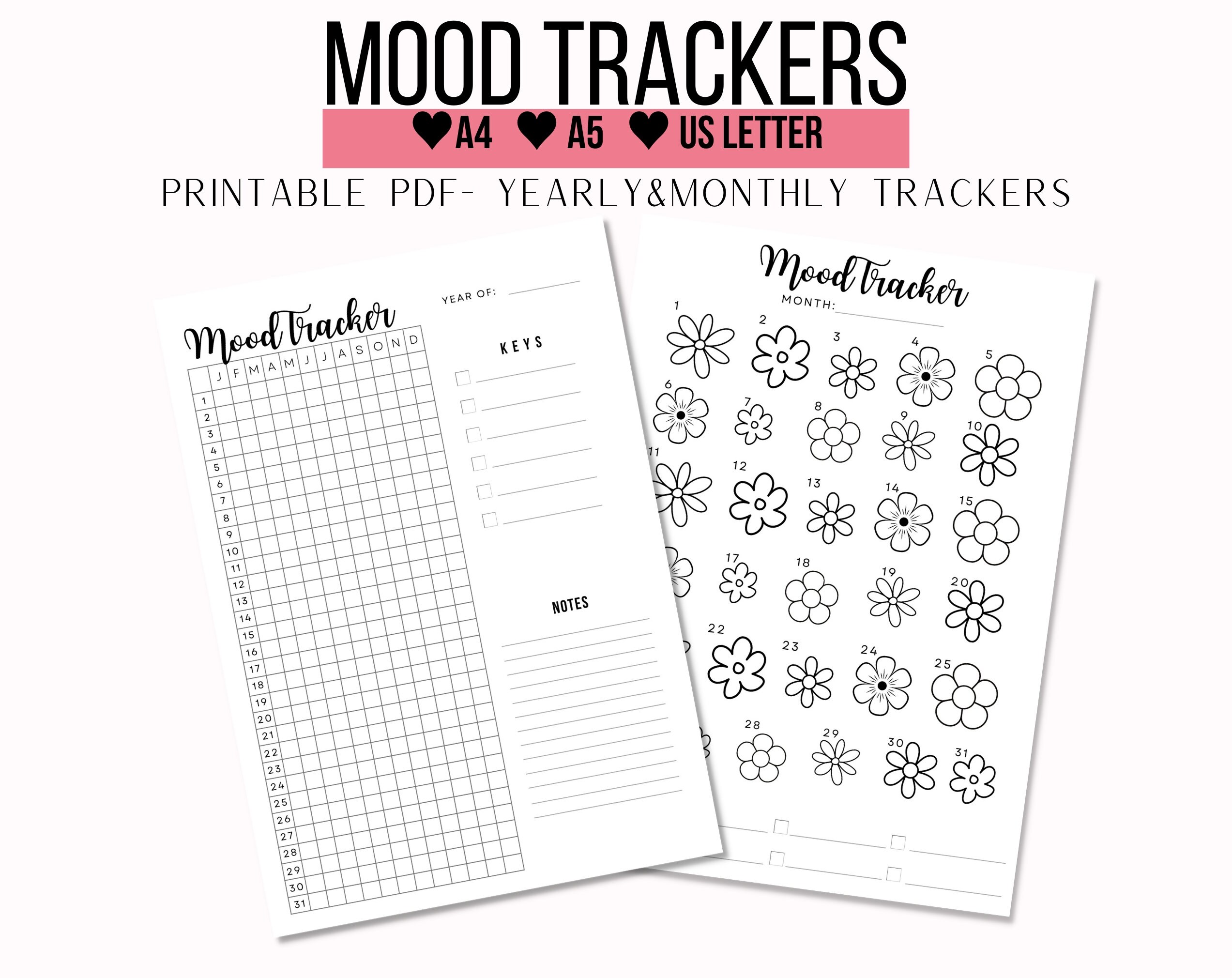 Mood Tracker Printable, Monthly Yearly Mood Tracker, Emotions Tracker