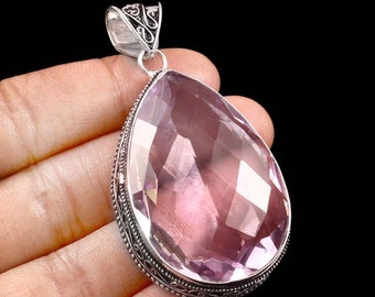 Pendentif kunzite rose, pendentif pierre gemme rose, pendentif en argent sterling 925, pendentif fait main, bijoux kunzite, cadeau pour elle, cadeau d'anniversaire
