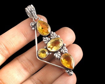 Citrine pendant,yellow gemstone pendant,925 sterling silver pendant,handmade pendant,gift for her,anniversary gift