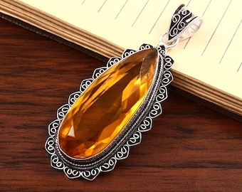 Citrine pendant, yellow gemstone pendant,925 sterling silver pendant,handmade pendant,gift for her,anniversary gift