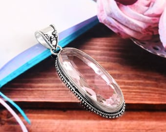 Pendentif kunzite rose, pendentif pierre gemme rose, pendentif en argent sterling 925, pendentif fait main, bijoux kunzite, cadeau pour elle, cadeau d'anniversaire