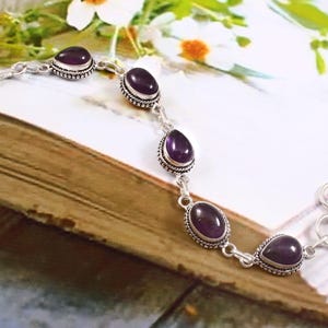 Amethyst Armband,Edelstein Armband,Armband mit blauen Amethyst,handgefertigtes Armband,925 Sterling Silber Armband,Geschenk für Sie/Ihn