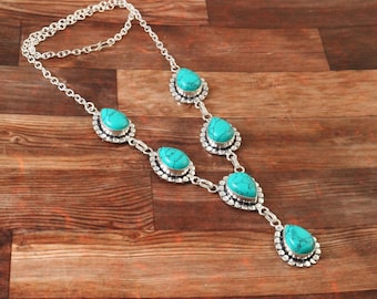 Turquoise necklace, handmade necklace, 925 sterling silver necklace, women jewelry, gemstone necklace, gift for her, anniversary gift