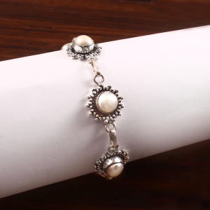 White Pearl Bracelet, Handmade Bracelet, 925 Sterling Silver Bracelet, Gemstone Bracelet Jewelry, Gift For Her, Women Bracelet