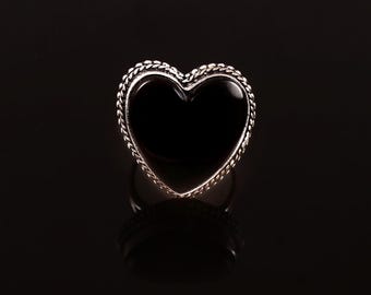 Heart Shape Black Onyx Ring, Handmade Ring, Statement Ring, 925 Sterling Silver Ring, Gift For Her/Him, Onyx Ring Jewelry