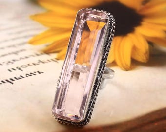 クンツァイトリング、925ソリッドスターリングシルバーリング、メンズ