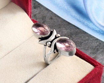 クンツァイトリング、925ソリッドスターリングシルバーリング、メンズ