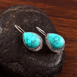 Türkis Ohrringe, Handgefertigter Ohrring, 925 Sterling Silber Ohrring, Edelstein Tropfen Ohrring, Geschenk für sie, Dangal Ohrring für Frauen