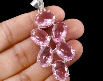 Pendentif kunzite, pendentif pierre précieuse rose, pendentif en argent sterling 925, pendentif fait main, bijoux kunzite, cadeau pour elle, cadeau d'anniversaire