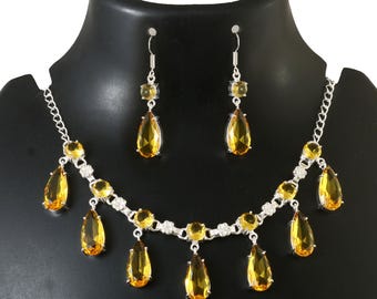 Citrine Necklace Earring, Handmade Necklace Earring Set, 925 Sterling Silver Necklace, Necklace Earring Set, Gift For Her, Anniversary Gift