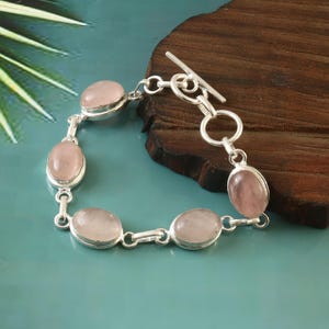 Rose Quartz Bracelet,Pink Gemstone Bracelet,Handmade Bracelet,925 Sterling Silver Bracelet,Gift For Her/Him,Birthday Gift,Anniversary Gift