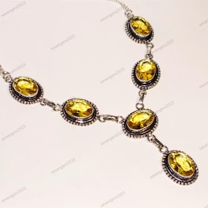 Citrine necklace, handmade necklace, 925 sterling silver necklace, women jewelry, gemstone necklace, gift for her, anniversary gift