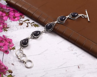 Pulsera de piedra solar, pulsera de piedras preciosas azules, pulsera hecha a mano, pulsera de plata de ley 925, regalo para ella/él, regalo de aniversario