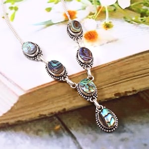 Abalone shell necklace, handmade necklace, 925 sterling silver necklace, women jewelry, gemstone necklace, gift for her, birthday gift