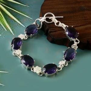 Blauer Amethyst Armband,Edelstein Armband,Topas Armband, Handgefertigtes Armband,925 Sterling Silber Armband,Geschenk Für Sie/Ihn