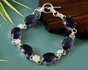 アメジスト&トパーズシルバーブレスレット ハンドメイドのアメジスト＆ブルートパーズ スターリングシルバー