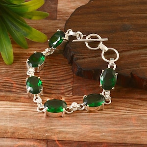 Pulsera de turmalina verde, pulsera hecha a mano, pulsera de piedras preciosas, pulsera de plata de ley 925, regalo para ella, regalo de Navidad, regalo de aniversario