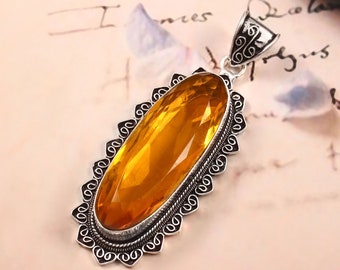 Citrine pendant, yellow gemstone pendant,925 sterling silver pendant,handmade pendant,gift for her,anniversary gift