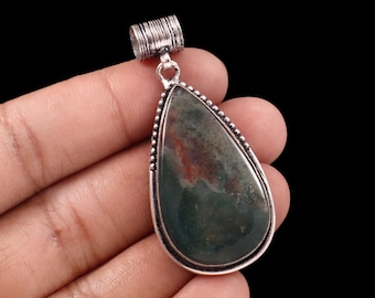 Moss agate pendant, natural gemstone pendant, 925 sterling silver pendant, handmade pendant, gift for her, anniversary gift, birthday gift