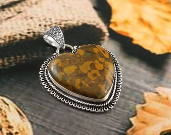 Bamboo jasper pendant,jasper gemstone pendant,925 sterling silver pendant,handmade pendant,jasper jewelry,gift for her,christmas gift