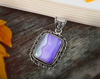 Blue botswana agate pendant, agate gemstone pendant, 925 sterling silver pendant, handmade pendant, gift for her, anniversary gift