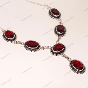Garnet necklace, handmade necklace, 925 sterling silver necklace, women jewelry, gemstone necklace,gift for her,anniversary gift