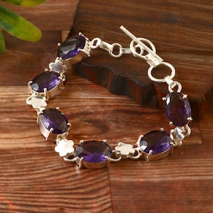 Blauer Amethyst Armband,Edelstein Armband,Topas Armband, Handgefertigtes Armband,925 Sterling Silber Armband,Geschenk Für Sie/Ihn