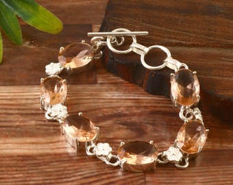 Pink Morganite Bracelet,Gemstone Bracelet,Topaz Bracelet, Handmade Bracelet,925 Sterling Silver Bracelet,Gift For Her/Him,Anniversary Gift