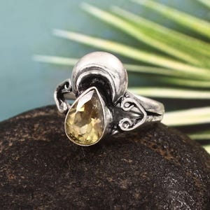 Citrine ring, statement ring, yellow gemstone ring, 925 sterling silver ring, handmade ring, gift for her, anniversary gift, women ring