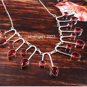 Garnet necklace, handmade necklace, 925 sterling silver necklace, women jewelry, gemstone necklace,gift for her,anniversary gift