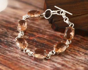 Pink Morganite Bracelet,Gemstone Bracelet,Topaz Bracelet, Handmade Bracelet,925 Sterling Silver Bracelet,Gift For Her/Him,Anniversary Gift