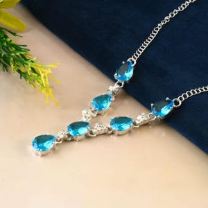 Topaz necklace, blue gemstone necklace, handmade necklace, 925 sterling silver necklace, gift for women, wedding gift, necklace for women