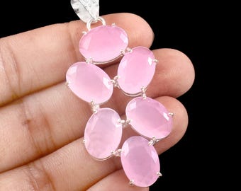 Rose Quartz Pendant, 925 Sterling Silver Pendant, Vintage Style Pendant, Handmade Pendant, Gift For Her, Anniversary Gift, Pendant For Women