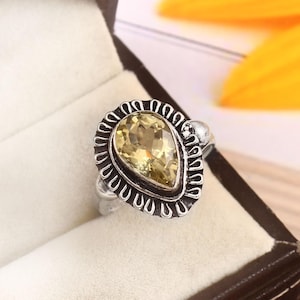 Citrine ring, statement ring, yellow gemstone ring, 925 sterling silver ring, handmade ring, gift for her, anniversary gift, women ring