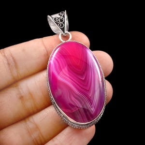 Pink agate pendant, agate gemstone pendant, 925 sterling silver pendant, handmade pendant, agate jewelry, gift for her, christmas gift