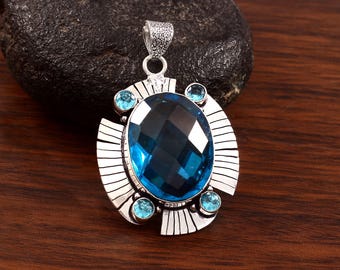 Sky Blue Topaz Pendant, Handmade Pendant, 925 Sterling Silver Pendant, Gemstone Pendant Jewelry, Topaz Pendant For Women
