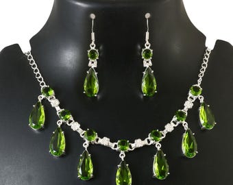 Peridot Necklace Earring, Handmade Necklace Earring Set, 925 Sterling Silver Necklace, Necklace Earring Set, Gift For Her, Anniversary Gift