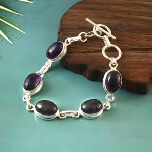 Amethyst Armband,Edelstein Armband,Armband mit blauen Amethyst,handgefertigtes Armband,925 Sterling Silber Armband,Geschenk für Sie/Ihn