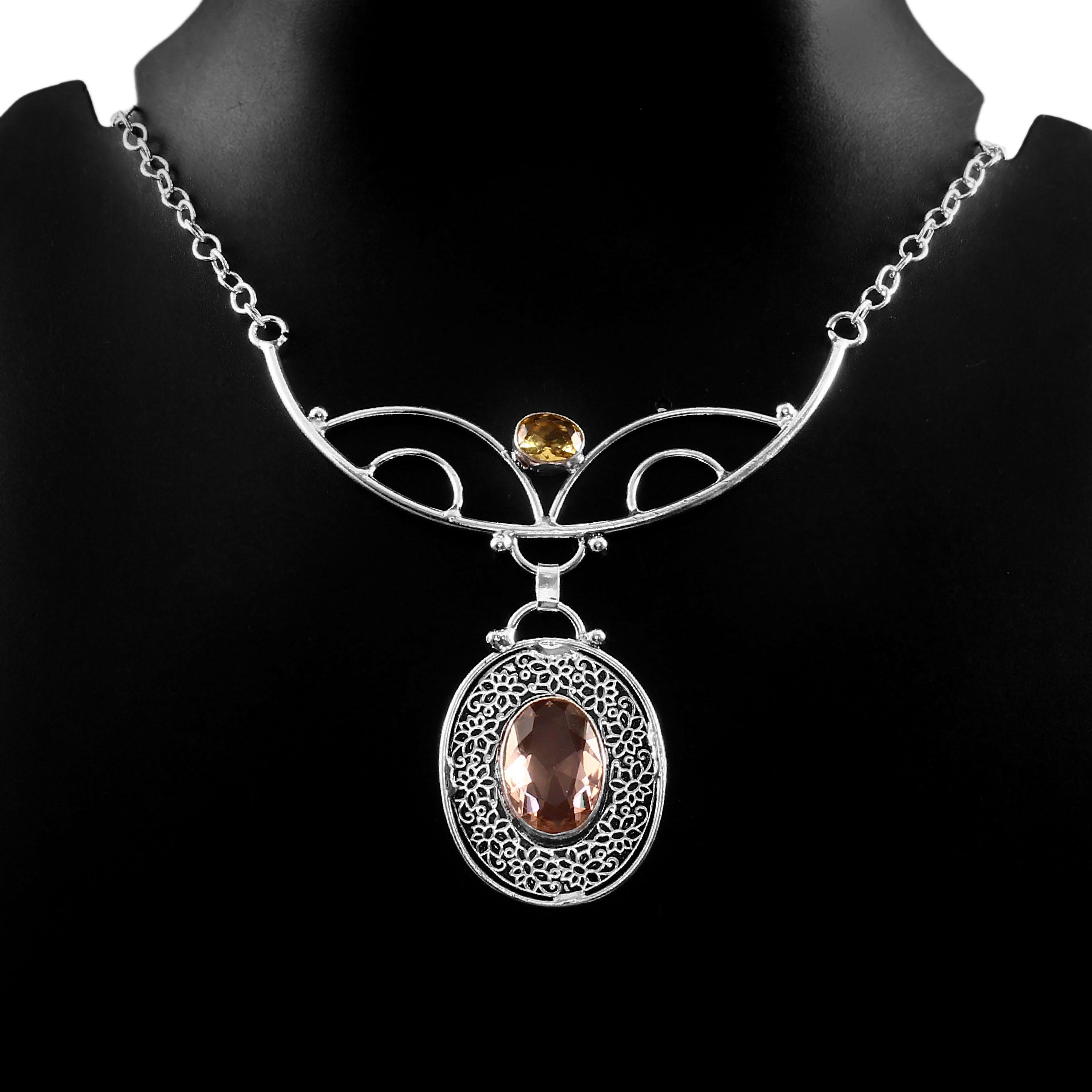 Pendentif Morganite Argent 925 - Forme Larme/Cercueil - Fait Main - Inde