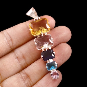Yellow citrine pendant, gemstone pendant, 925 sterling silver pendant, handmade pendant, gift for her, anniversary gift, multi stone pendant