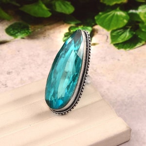 Topaz ring, statement ring, heart gemstone ring, 925 sterling silver ring, handmade ring, gift for her, anniversary gift, blue topaz ring