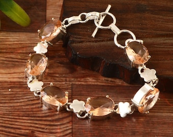 Pink Morganite Bracelet,Gemstone Bracelet,Topaz Bracelet, Handmade Bracelet,925 Sterling Silver Bracelet,Gift For Her/Him,Anniversary Gift
