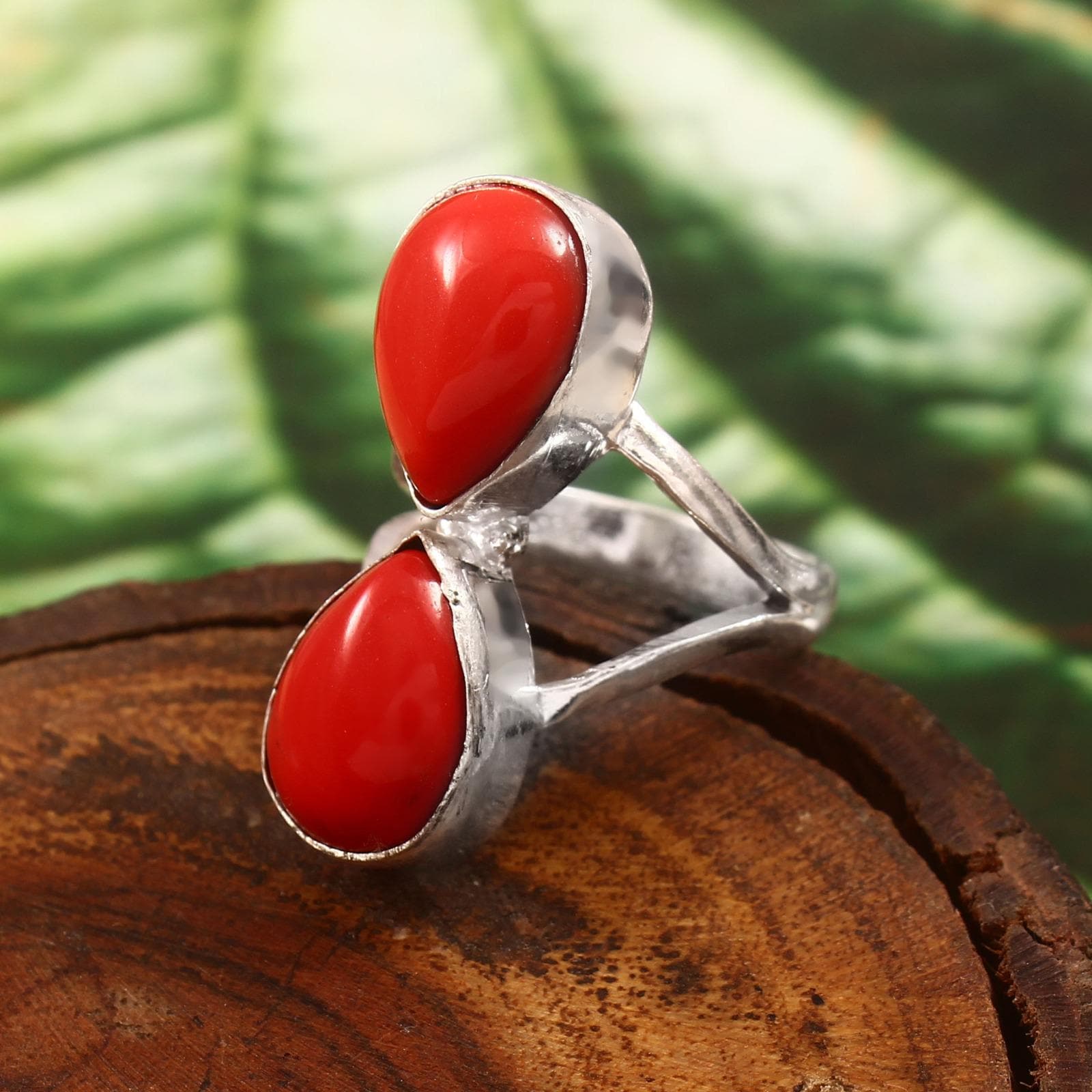 Red Coral Ring, Statement Ring, Coral Gemstone Ring, 925 Sterling