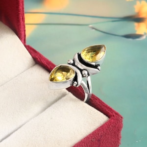 Citrine ring, statement ring, yellow gemstone ring, 925 sterling silver ring, handmade ring, gift for her, anniversary gift