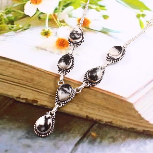 Büffel Türkis Halskette, handgemachte Halskette, 925 Sterling Silber Halskette, Frauen Schmuck, Edelstein Halskette, Geschenk für sie, Geburtstagsgeschenk