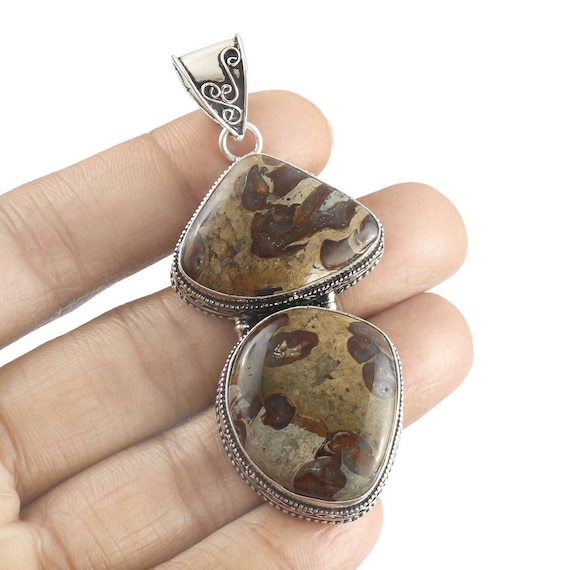 Pendentif Argent 925 Avec Agate Bleue Naturelle – Fait Main, Pierre Ovale, Bijou Inde