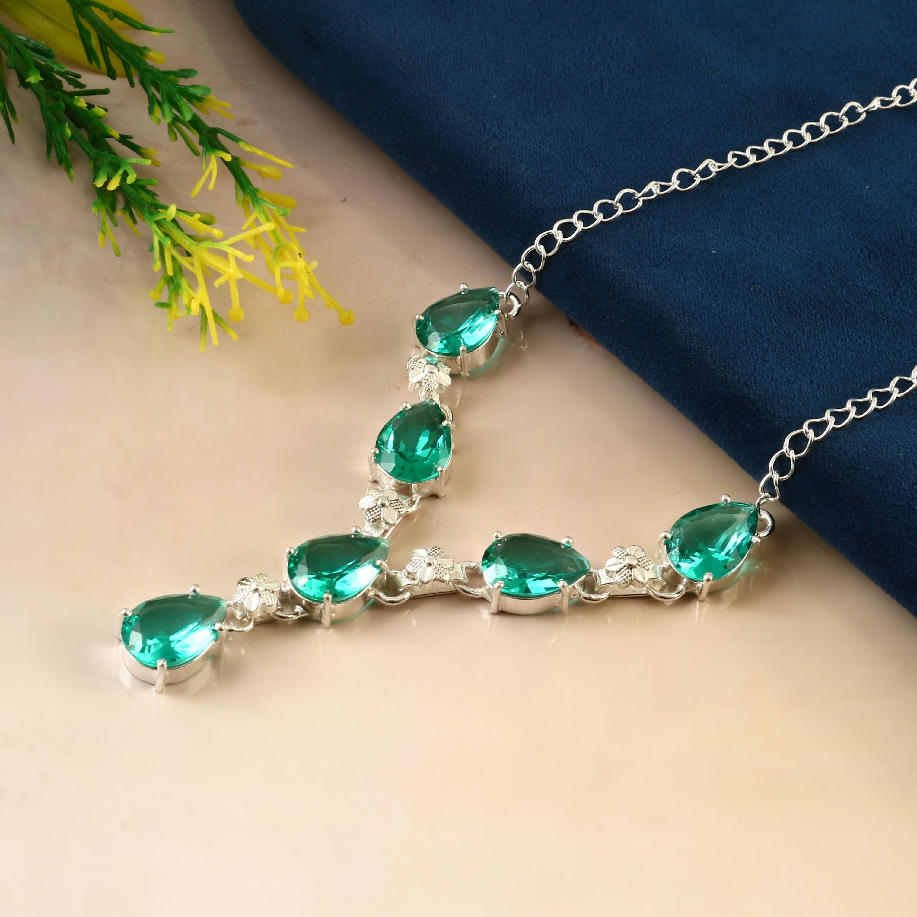 Collier En Argent Sterling 925 Avec Pierre D'Apatite Verte - Pendentif Cabochon - Neuf - 18 Pouces