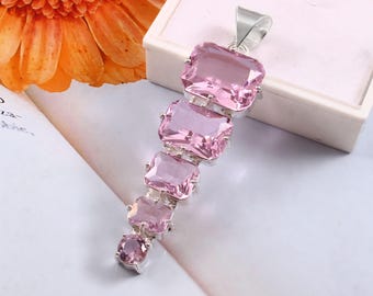 Pendentif kunzite, pendentif pierre précieuse rose, pendentif en argent sterling 925, pendentif fait main, bijoux kunzite, cadeau pour elle, cadeau d'anniversaire